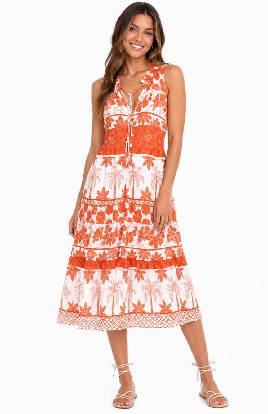 JOHNNY WAS Maelle Tiered Midi Dress Size Medium